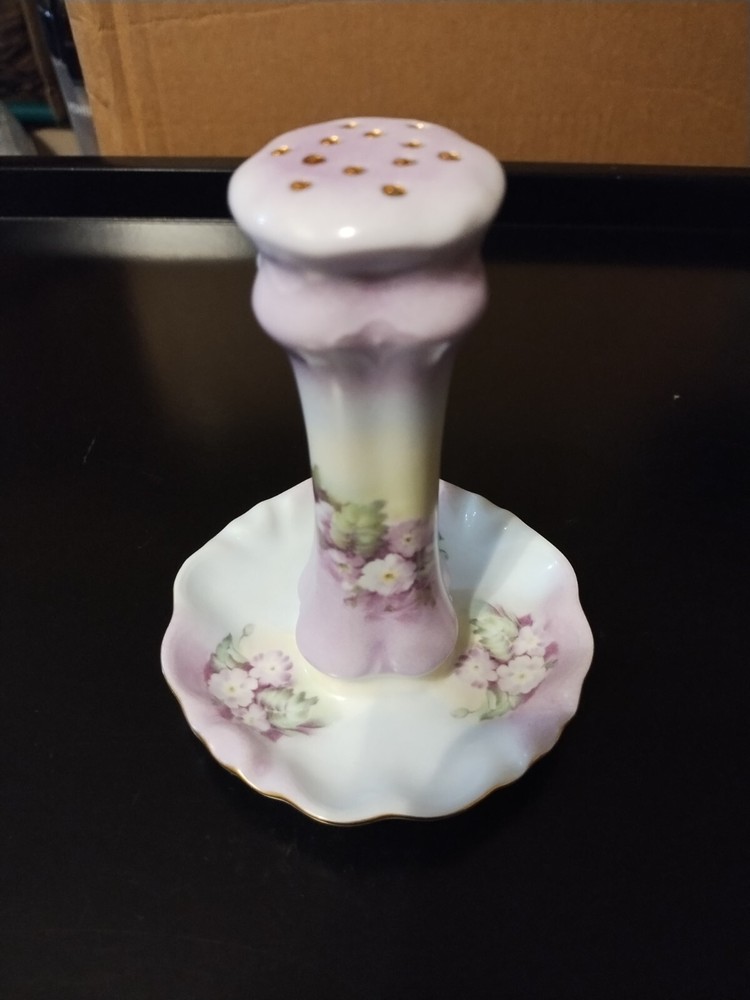 VINTAGE LIMOGES PORCELAIN HAT PIN HOLDER HAND PAINTED FLORAL EUC