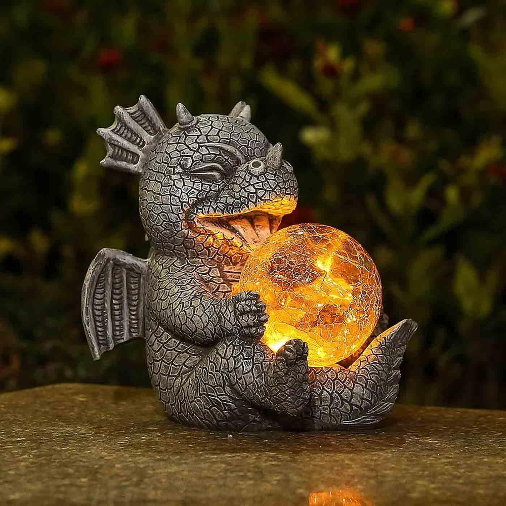 Solar-Powered Garden Dragon Statue with LED Light Decor