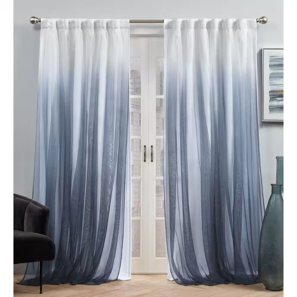 Crescendo Indigo Ombre Lined Room Darkening Hidden Tab / Rod Pocket Curtain, 52