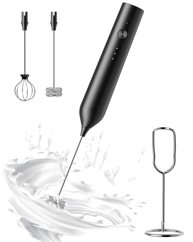 Rechargeable Handheld Milk Frother with Stand for Coffee and Latte