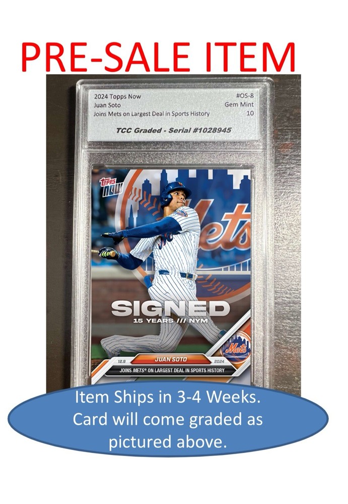 Presale 2024 Topps Now Juan Soto Signs With Mets TCC Graded Gem 10-image