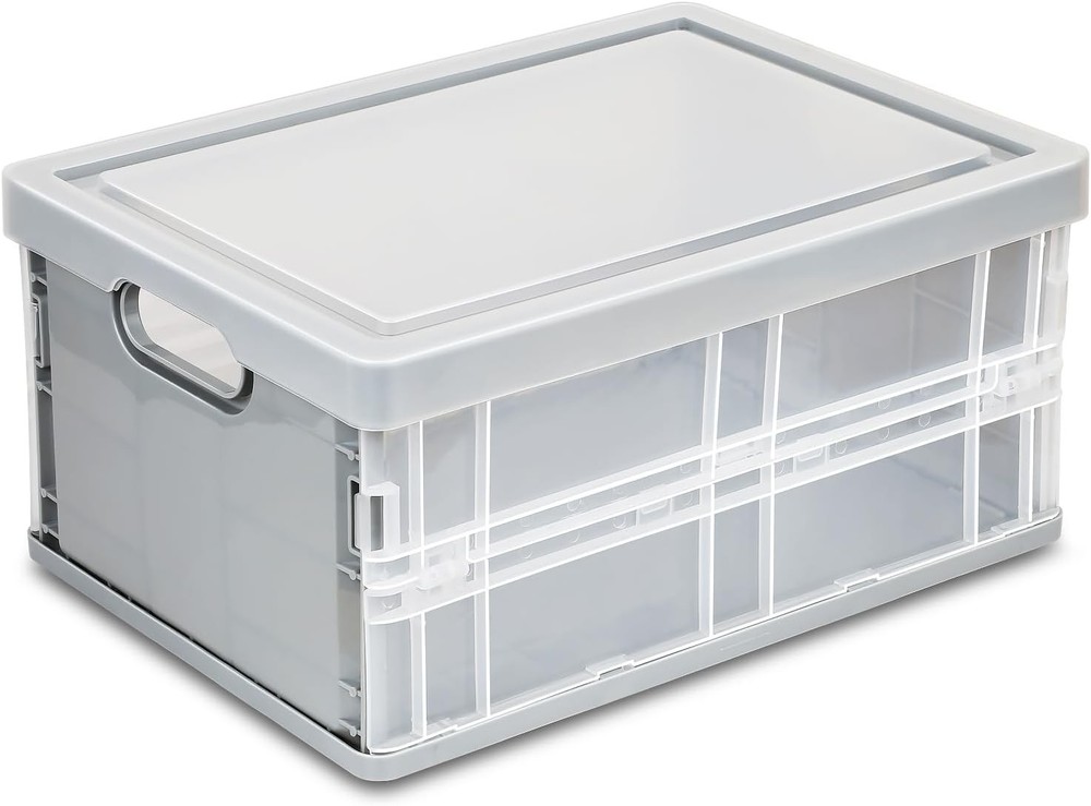 10 Quart Clear Foldable Grey Plastic Storage Bins with Lids