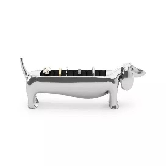 Chrome Dachshund Ring Holder - Playful Dog Jewelry Storage with Dachsie Design