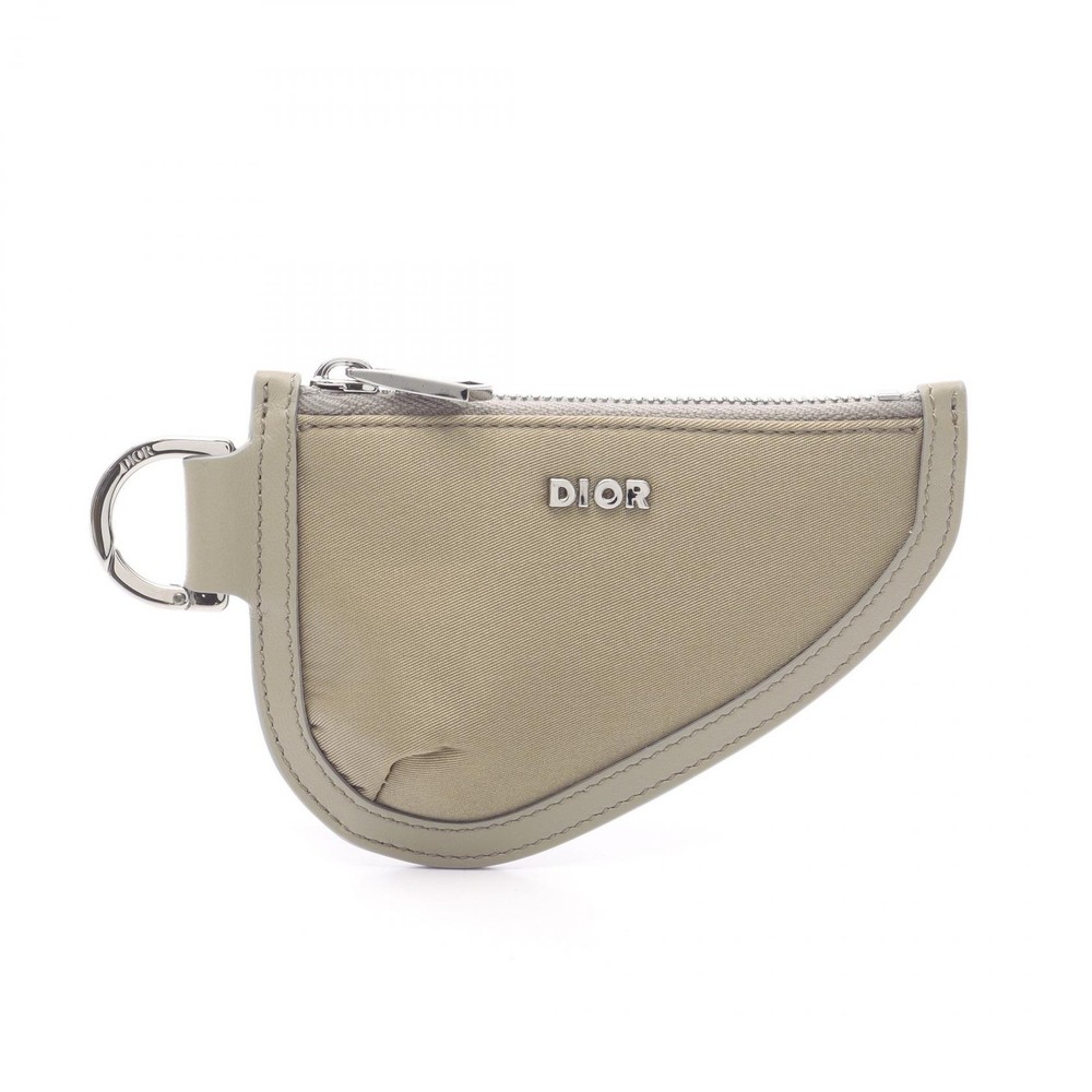 Christian Dior Saddle Coin Purse Wallet in Khaki Nylon & Leather for Women Pre-Owned