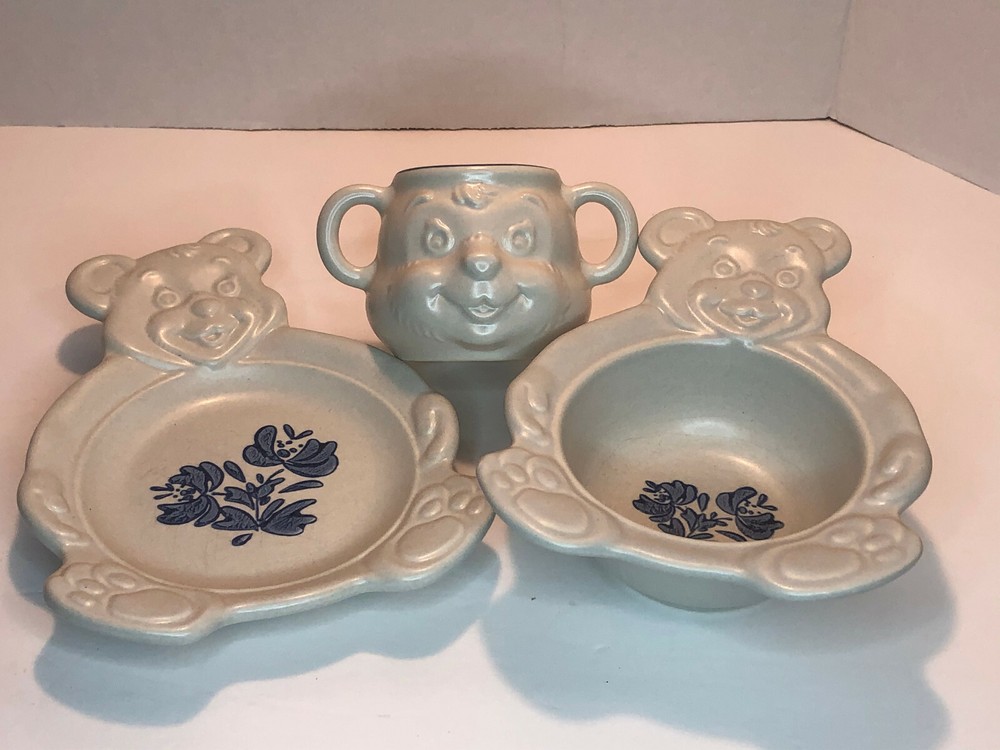 Pfaltzgraff Yorktowne Teddy Bear Bowl Plate Mug Set Excellent Condition