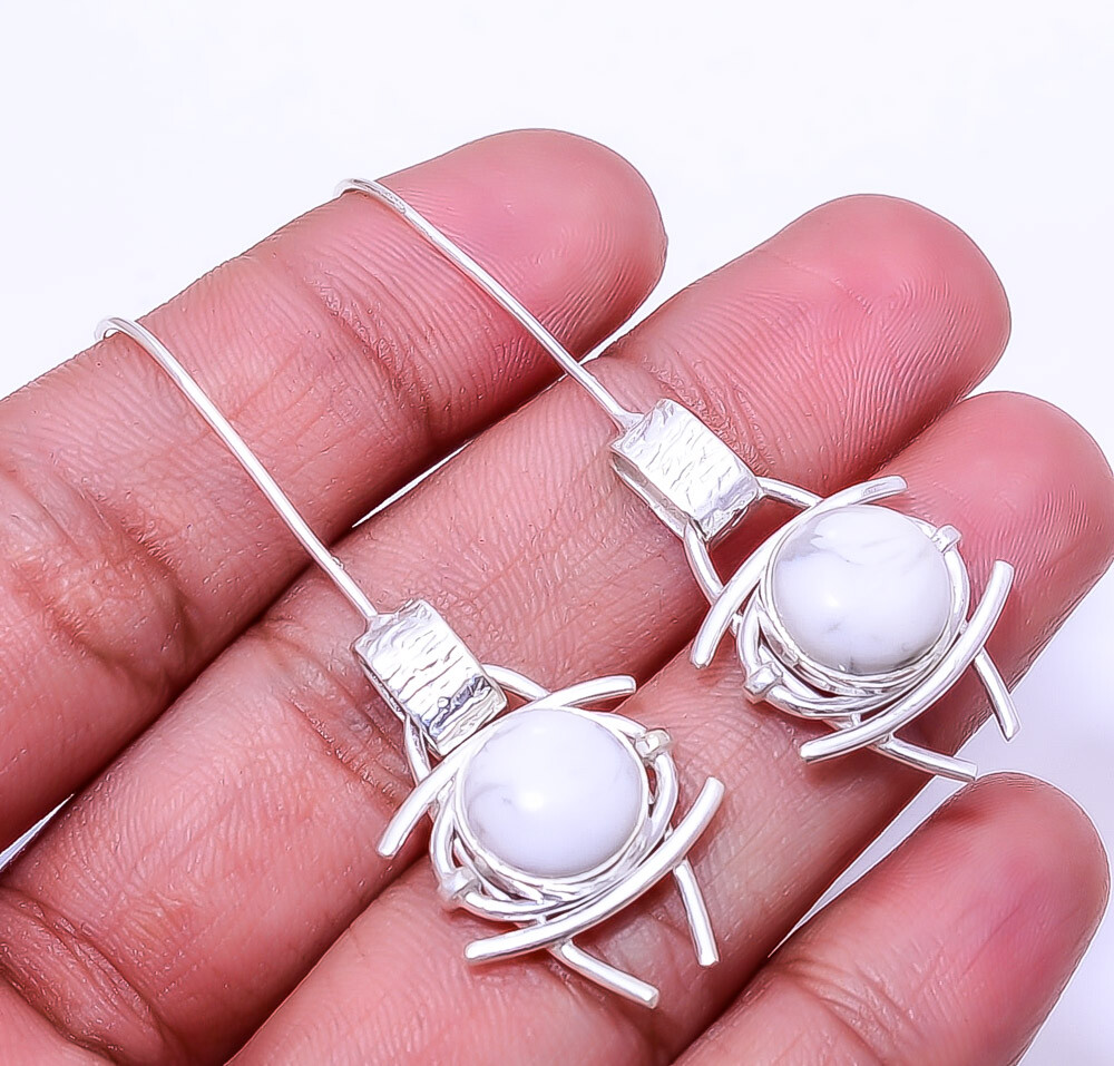 Natural White Howlite Designer Gemstone 925 Silver Earring 2.15