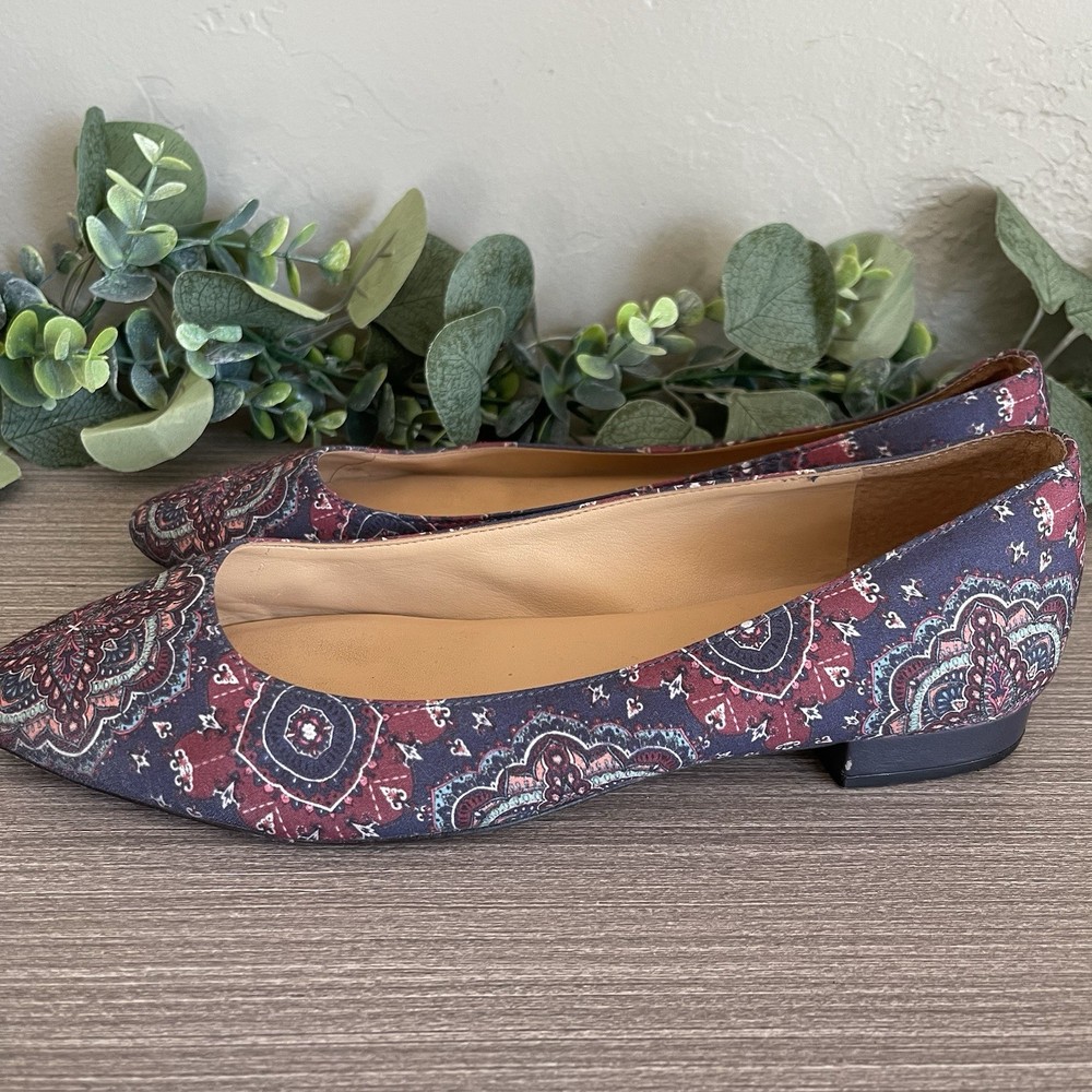 Talbots Paisley Flats Low Heel Pointed Toe Leather Sole 8W Wide