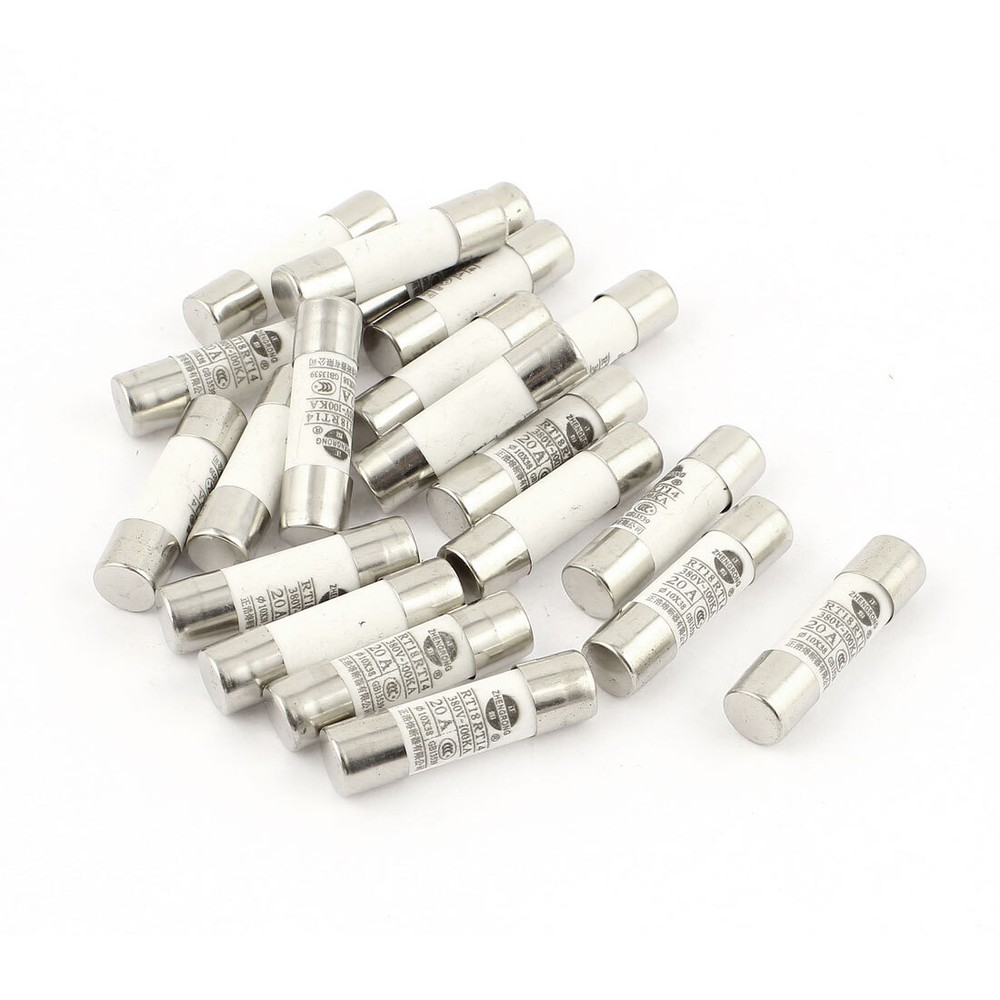 20 Pcs RO15 RT18 RT14 Ceramic Cylindrical Tube Fuse 20A 380V 10x38mm