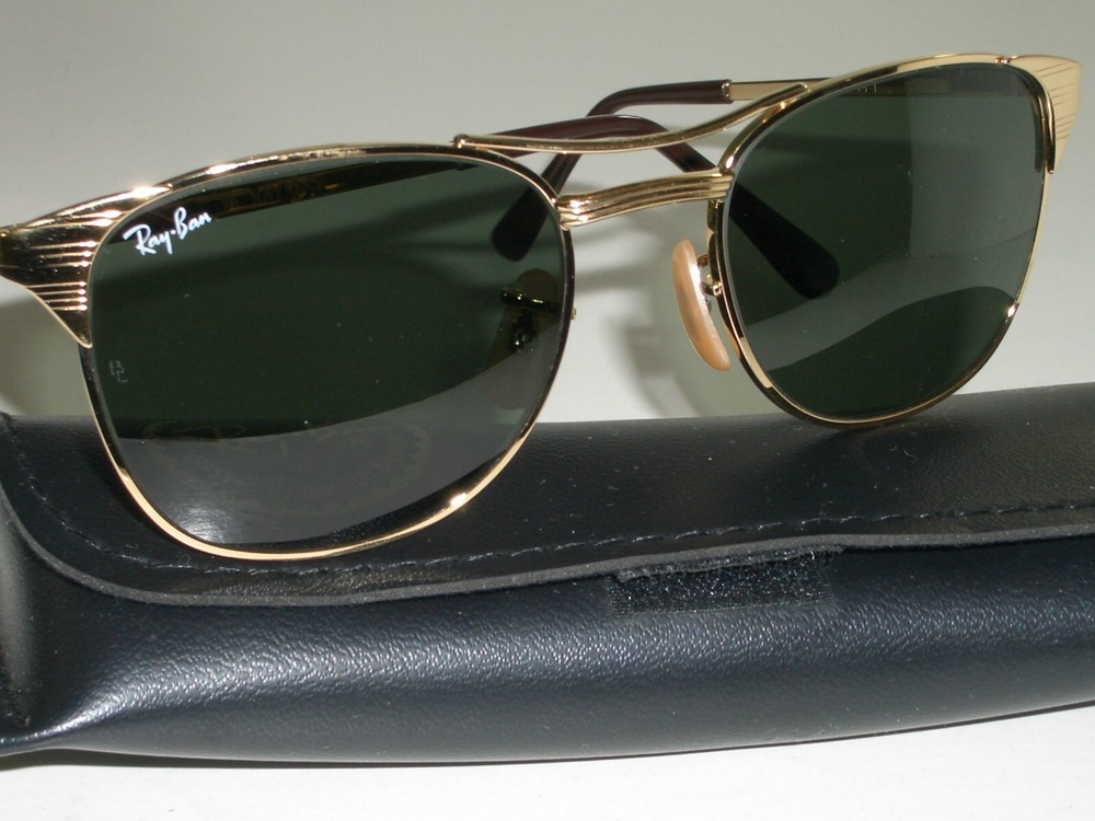 VINTAGE B&L RAY-BAN USA W0386 GEP G15 SIGNET HORN-RIMMED AVIATOR SUNGLASSES MINT