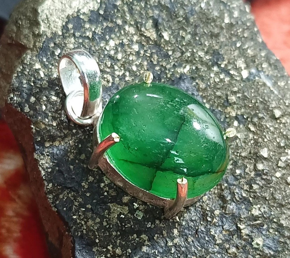 Certified 25.45 Ct Natural Emerald 925 Solid Silver Oval Cut Pendant Gemstone