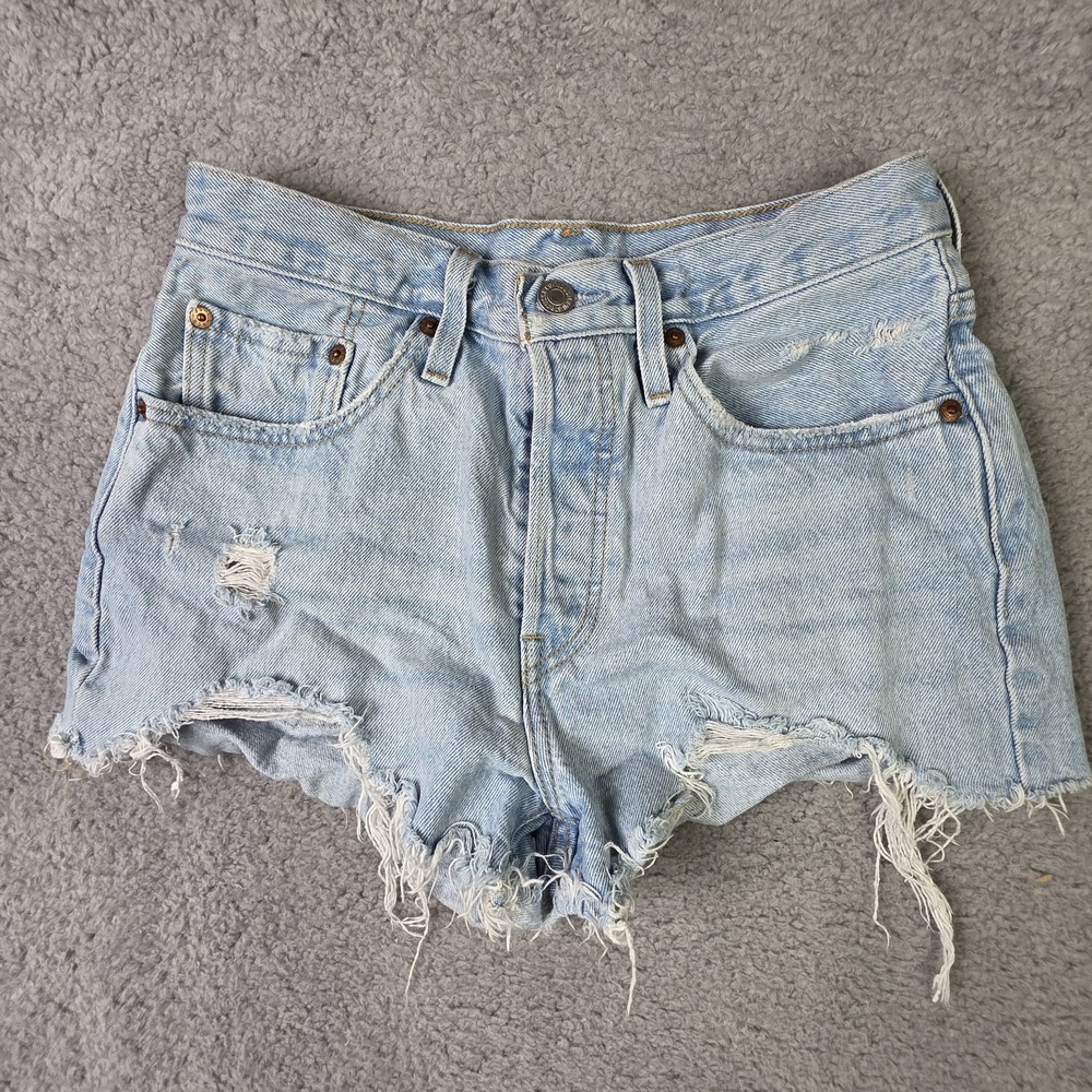 Levis Shorts Womens 28 Waist Blue 501 Cut Offs Denim Button Fly Distressed
