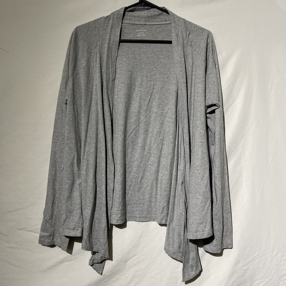 Grace Womens Size Medium Long Sleeve Cardigan Over Shirt Top Gray