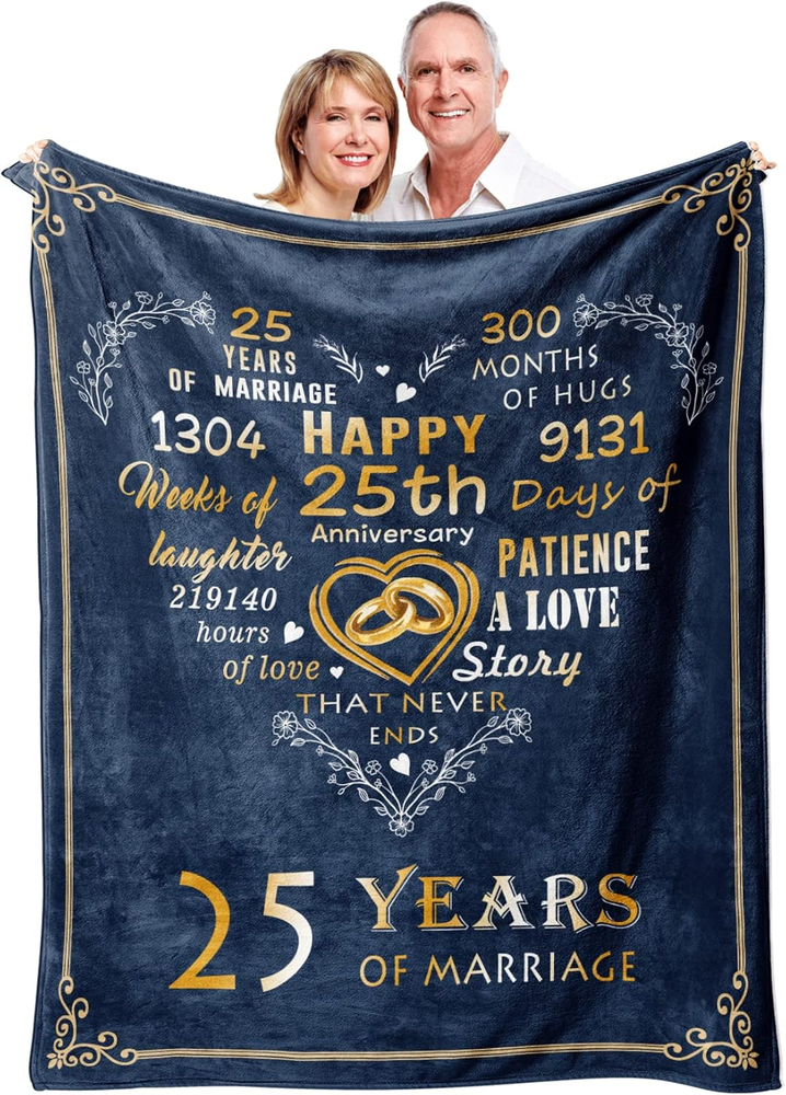 25th Anniversary Blanket - Silver Wedding Gift for Couple, Parents (50”x60”)