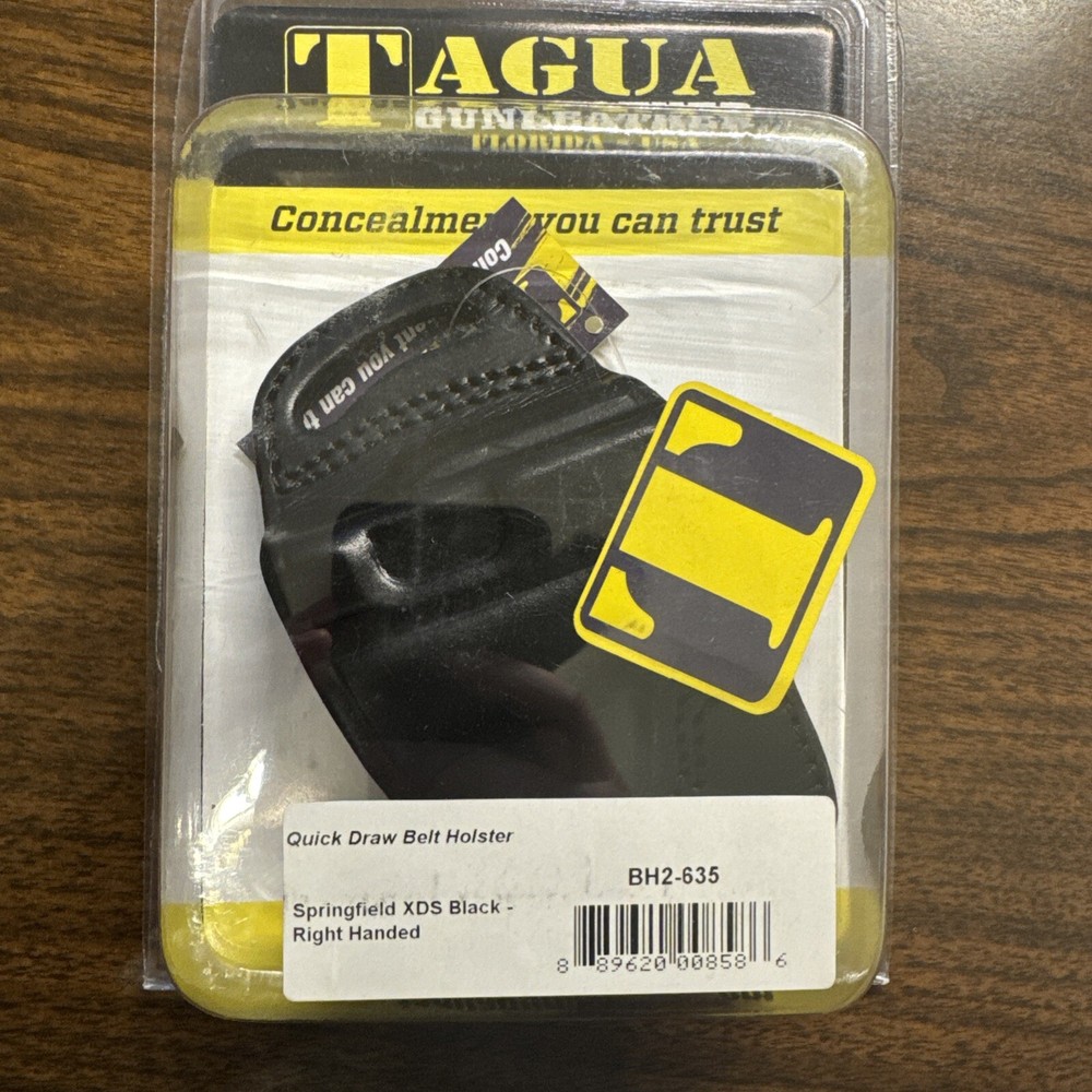 Tagua Quick Belt OWB Holster for Springfield Armory XDS Black Leather Right Hand