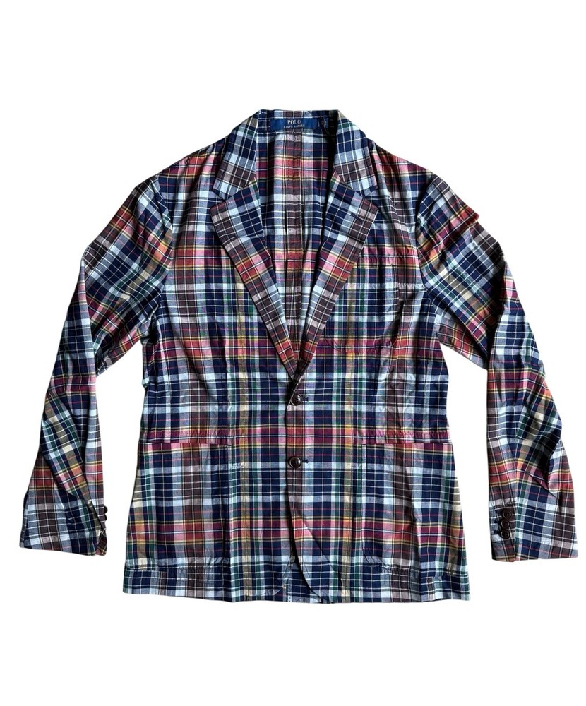 Polo Ralph Lauren Mens Large Plaid Sport Coat Tartan Blazer Madras Suit Jacket