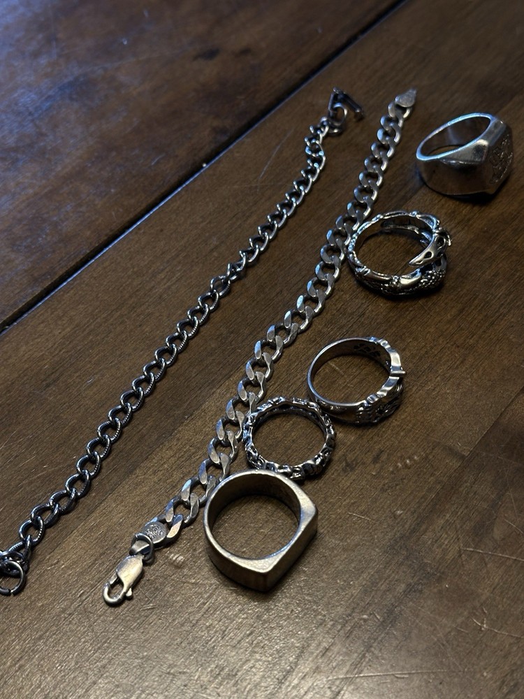 Sterling Silver Bracelet with Non-Sterling Rings