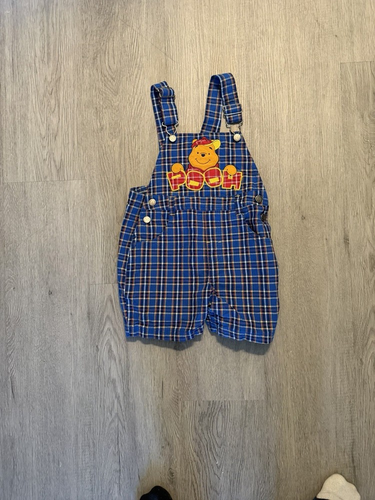 Disney Vintage Y2K Baby Toddler 3T Winnie The Pooh Short Overalls Spell out 90s