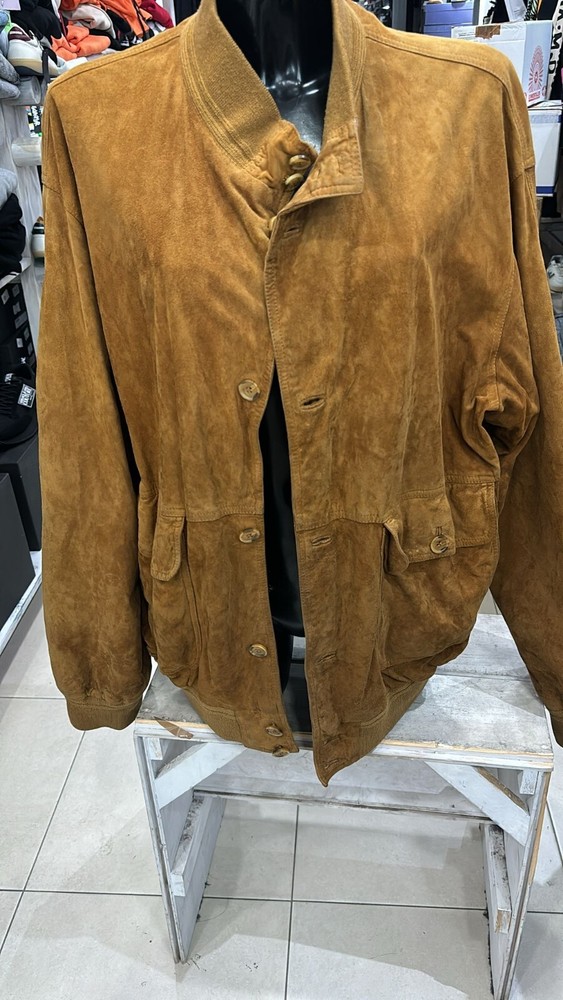 Green Leaves Genuine Leather Jacket Used Men Size 58 Brown LLD233