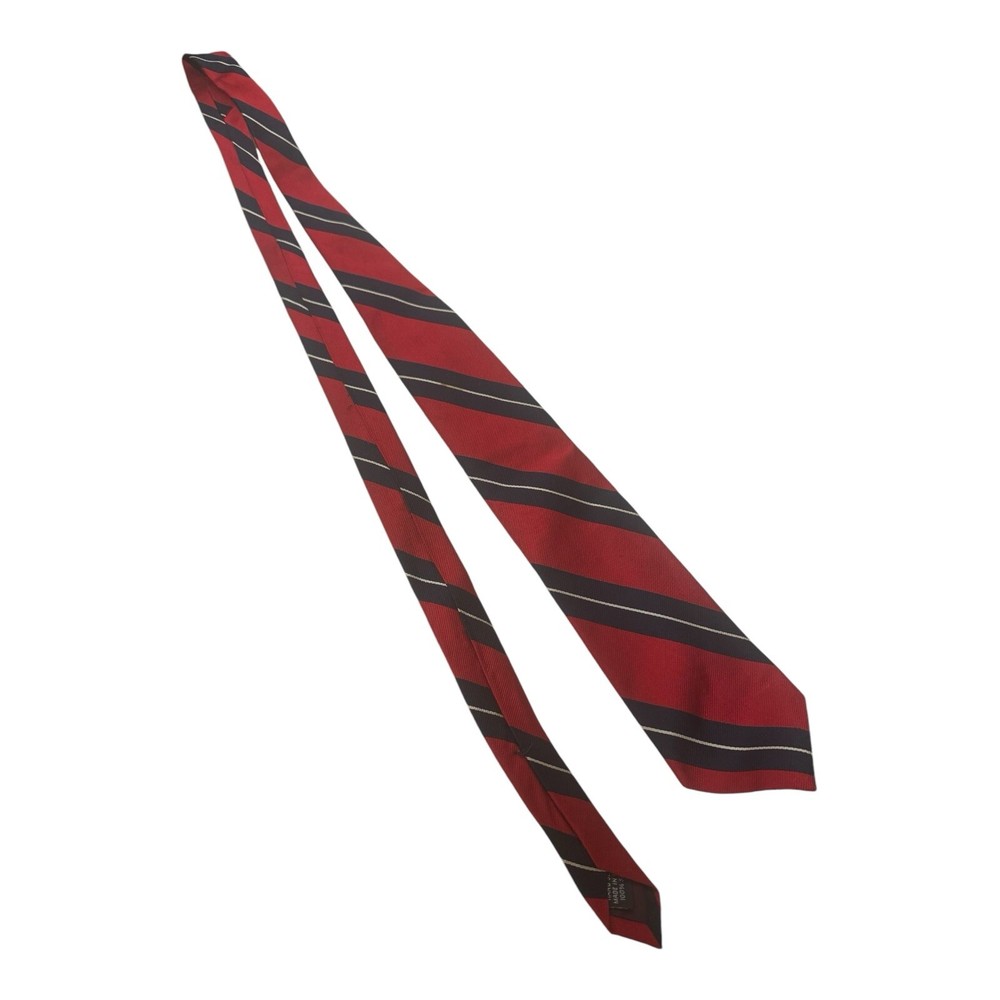 Lands' End Repp Stripe Red Tie with Blue and Yellow Stripe Men's Long