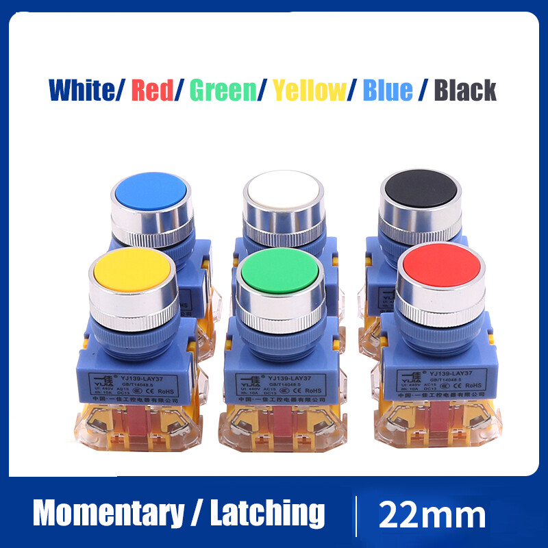 22mm Flat Self-Reset Momentary Latching Push Button Switch Multicolor Options