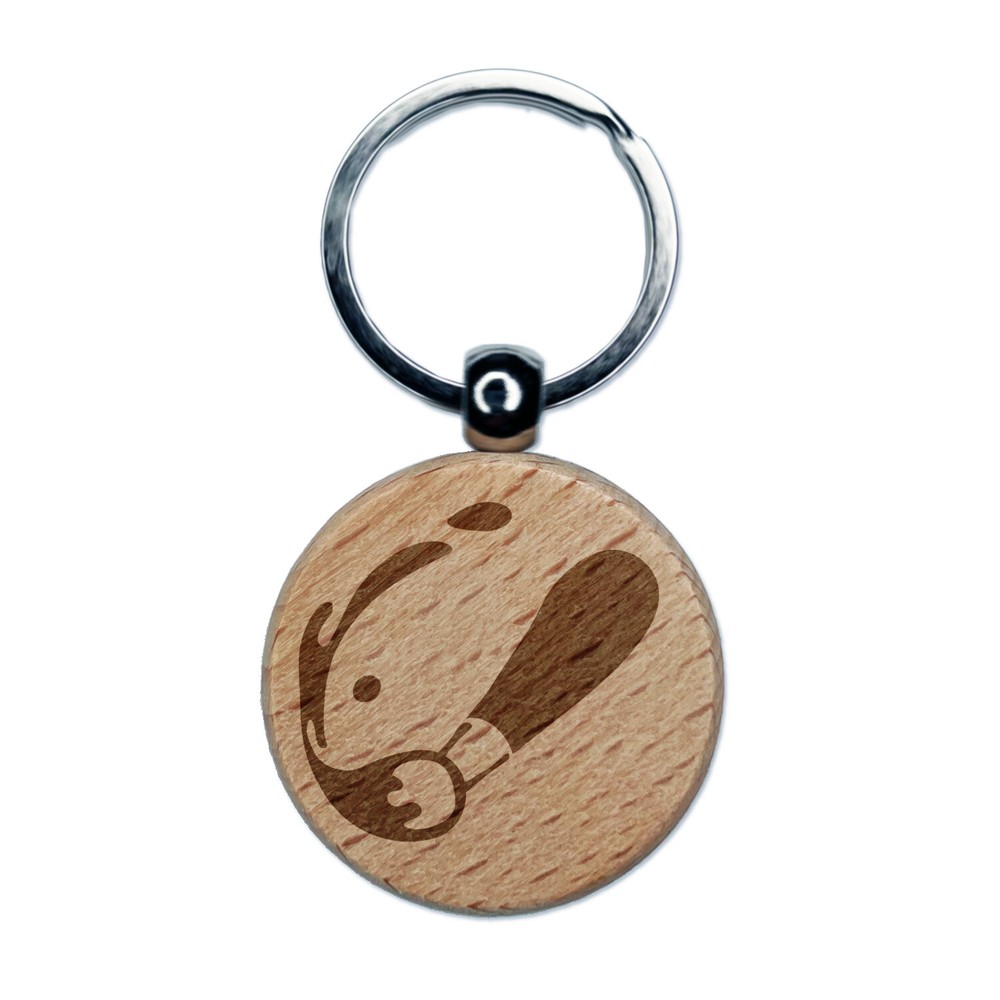 Paint Brush Splatter Engraved Wood Round Keychain Tag Charm