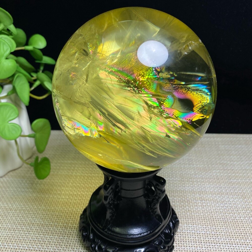 2.8LB Natural Citrine Quartz Sphere Rainbow Crystal Ball for Reiki Healing 94mm Chakra Meditation Stone