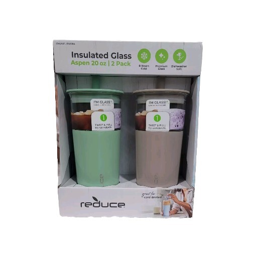 Reduce Aspen 20 Oz Insulated Glass Tumbler 2 Pack - NEW