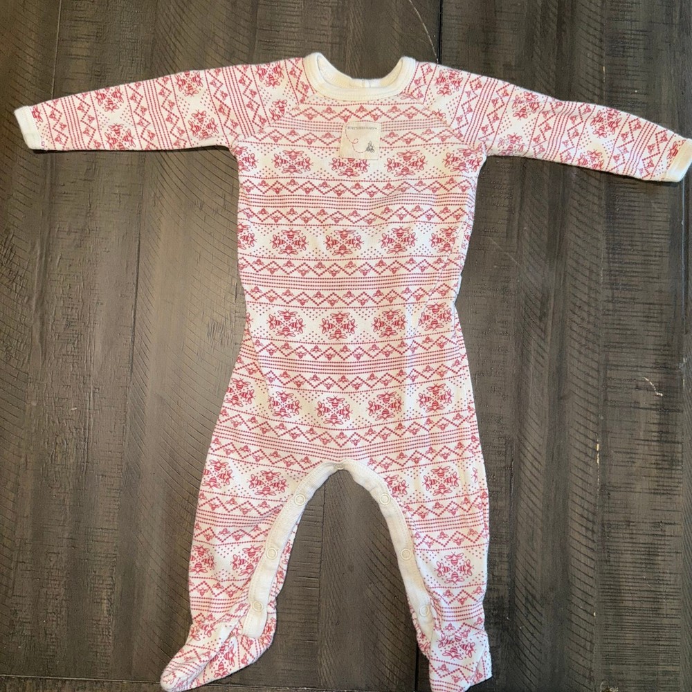 Burt's Bees Baby Organic Cotton Footie Pajamas 0-3M Red White Bee FairIsle Print