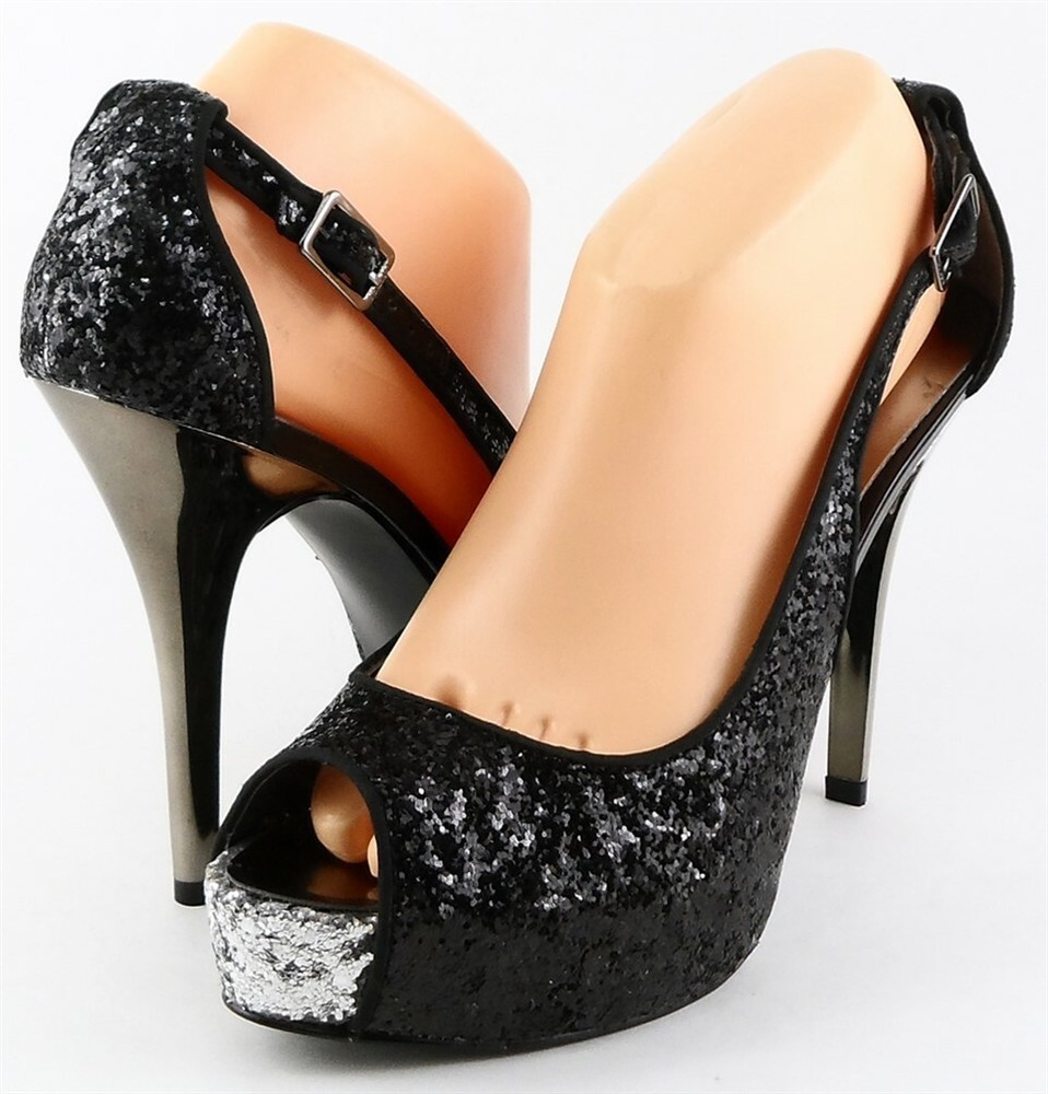 GUESS HONDOLA 2 Black Open-Toe Platform Evening Pumps Size 9.5 New $110