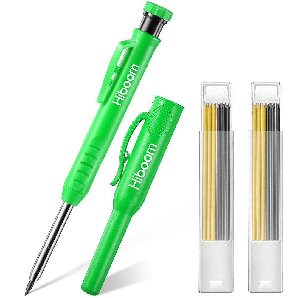 Hiboom Carpenter Pencil Set with 12 Refills and Protective Cap, Long Nosed De...