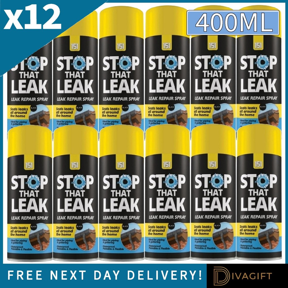 12 x BLACK LEAK REPAIR SPRAY 400ML WINDOW ROOF SEALER STOP THAT LEAK SEALANT NEW