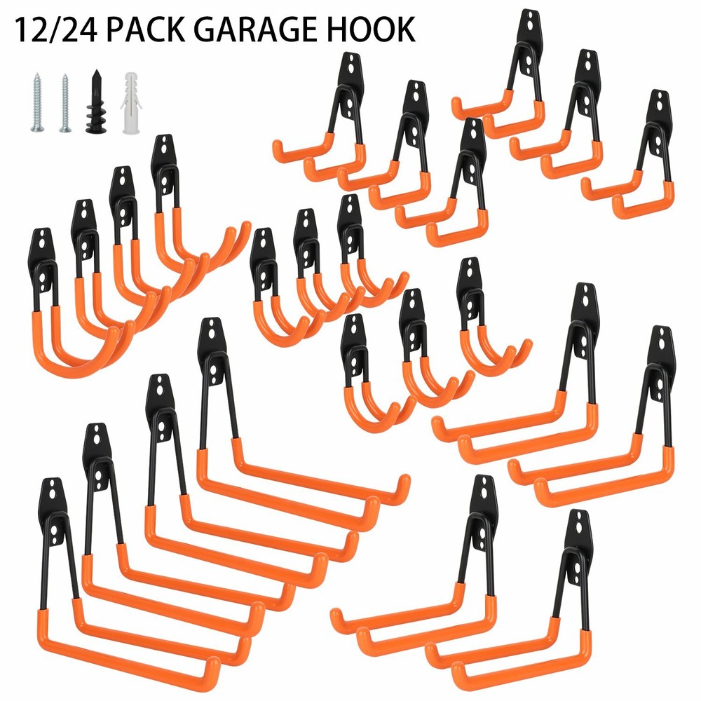 12-Pack Garage Tool Organizer Wall Hooks Adjustable Storage Holders for Garden