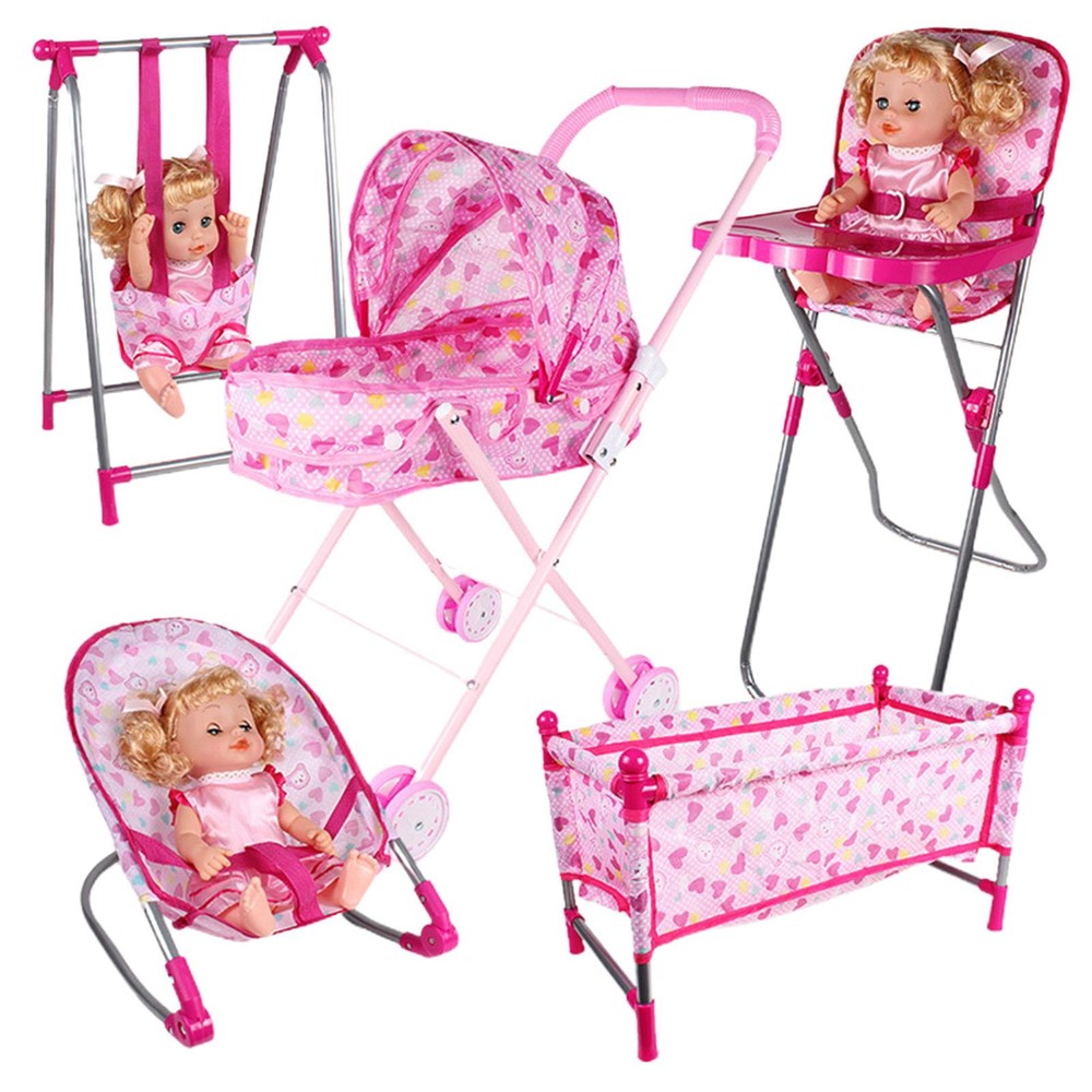 Doll Stroller Set Lightweight Pink Stroller Toys Simulation Nursery