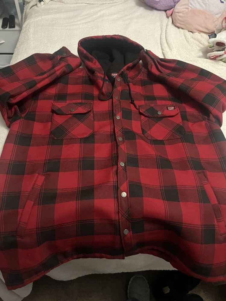 Wrangler  Workwear Red Buffalo Plaid Jacket Fleece Lined Snap Closure 4 XL 58-60