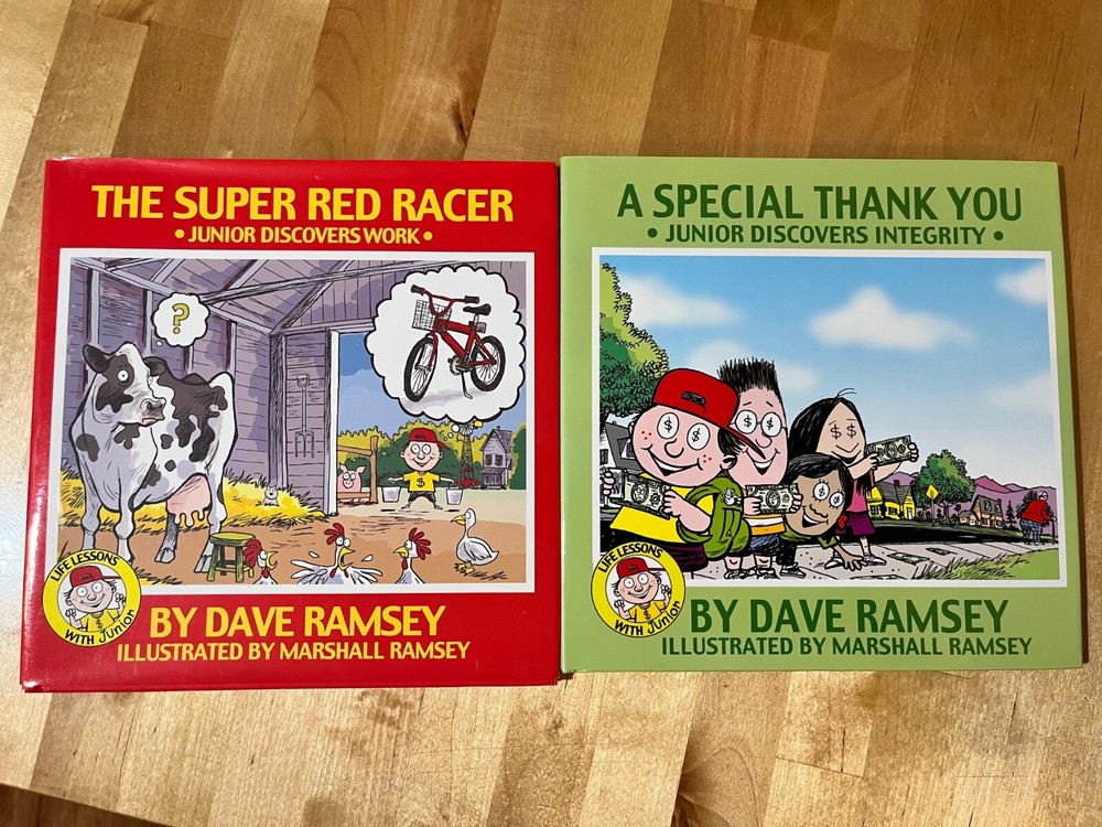 2 Financial Peace Junior Teaching Kids Life Lessons Book signed by Dave Ramsey