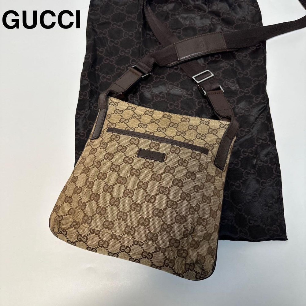 Gucci GG Canvas Leather Shoulder Bag with Dust Bag Like New  