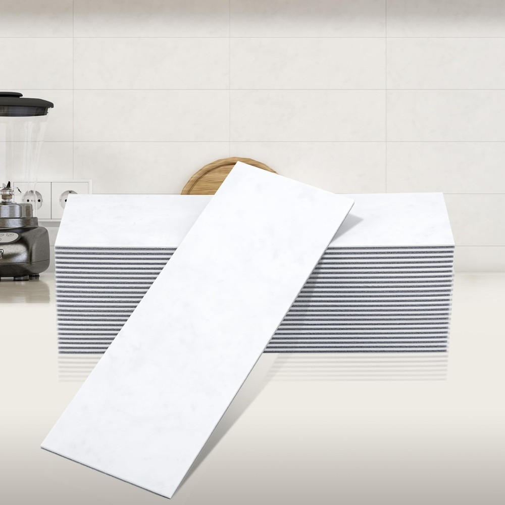 Peel and Stick Marble Backsplash Tiles 4x12 Inch 24 Sheets for Kitchen Bathroom Wall Decor