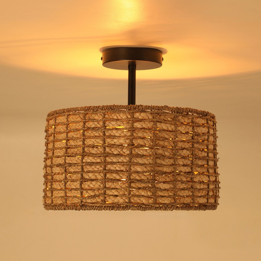 Vintage Bamboo Wicker Rattan Lantern Pendant Light Fixture Hanging Ceiling Lamps