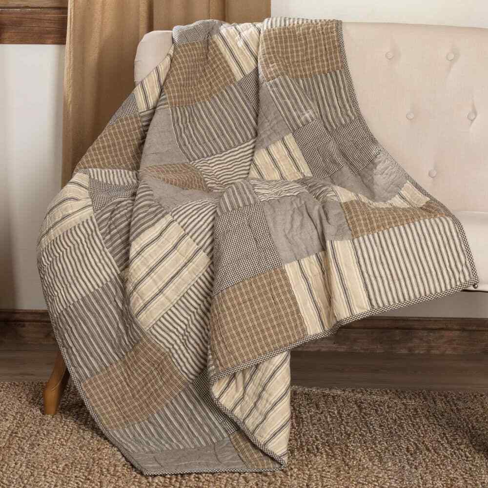 Sawyer Mill Charcoal Farmhouse Block Patchwork Cotton Throw