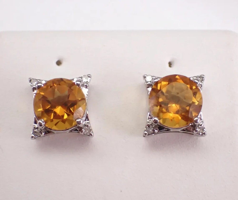 2Ct Lab-Created Citrine Round Stud Earrings in 14K White Gold Plating
