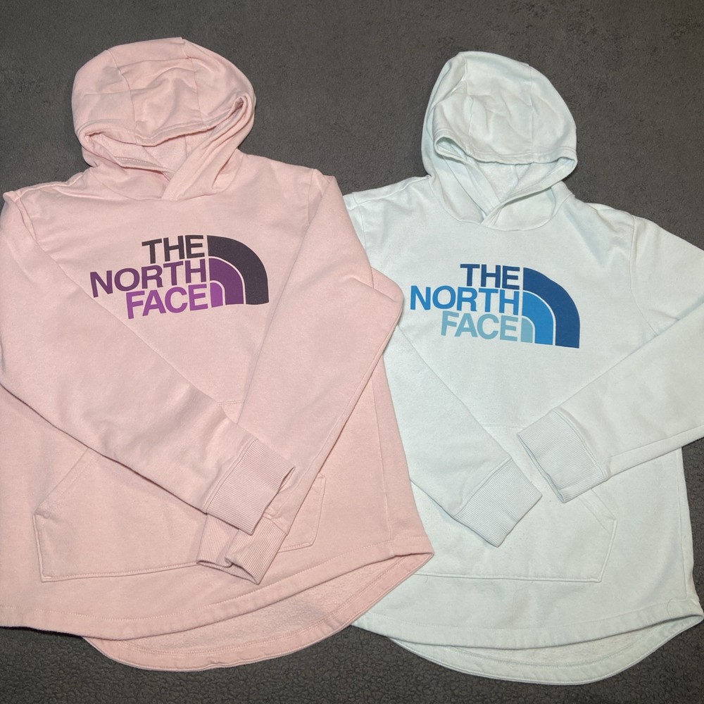 North Face Women's L Logo Hoodie Set Pink & Teal Graphic Sweatshirts