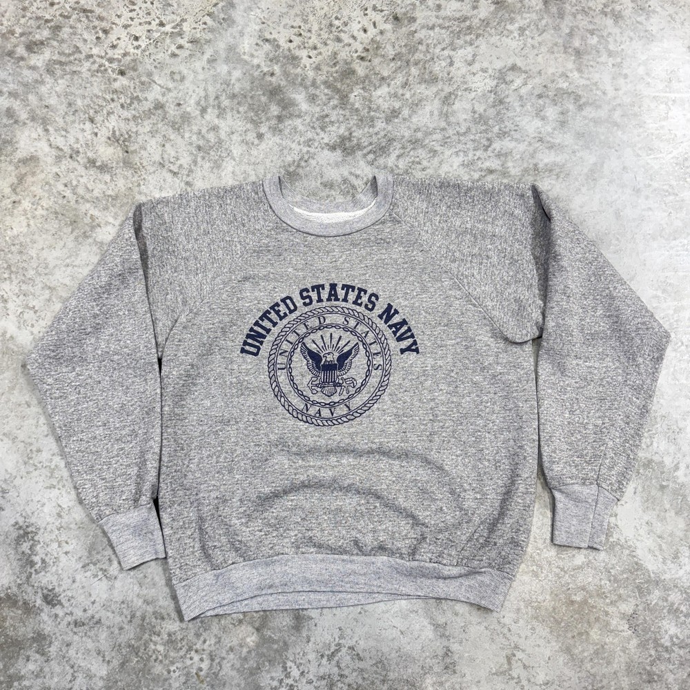 Vintage United States Navy Sweatshirt Mens small gray 70s crewneck pullover USA
