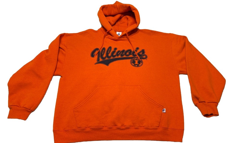 Vintage 90 Illinois University Hoodie Men’s Size Large Russel Athletic Orange