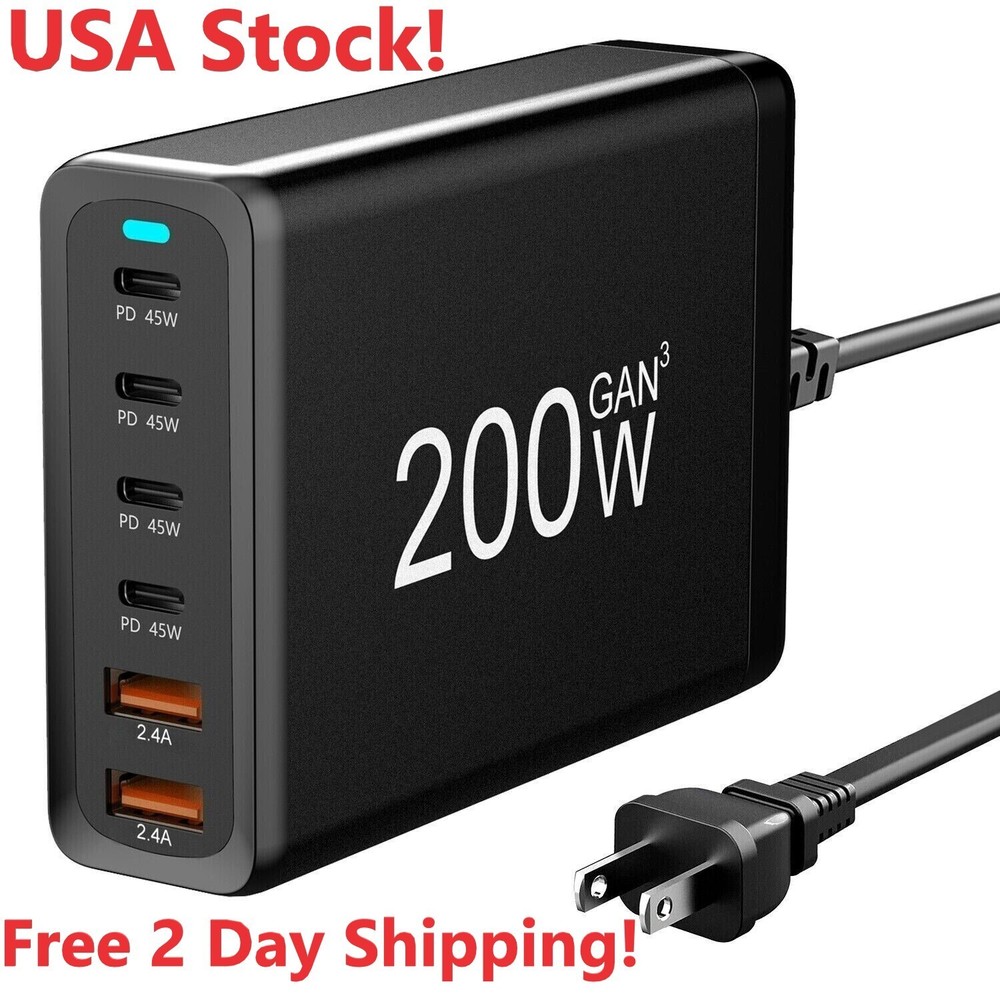 200W USB C Charger, 6-Port Universal Usb-c, Christmas Sale! Free 2 Day shipping!-image