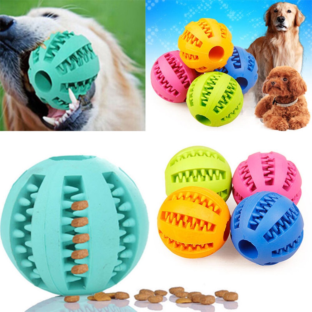 Dog Rubber Balls Pet Ball 6 Color Fetch Food Teething Treat Durable Chew Toy ◁
