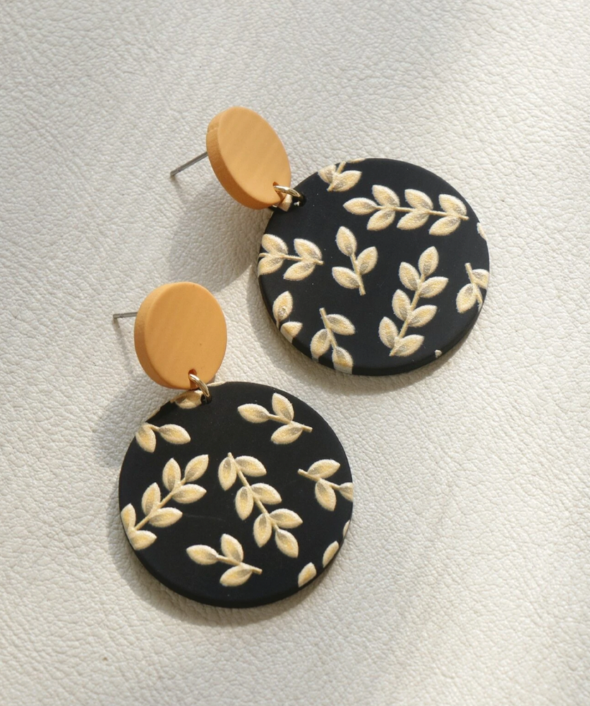 Black & Yellow Leaf Design Simple Dangle Drop Acrylic Party Pendant Earrings