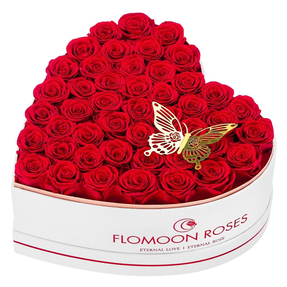 47-Piece Flowers Forever in Heart Shape Box, Preserved Roses Flowers Gifts fo...