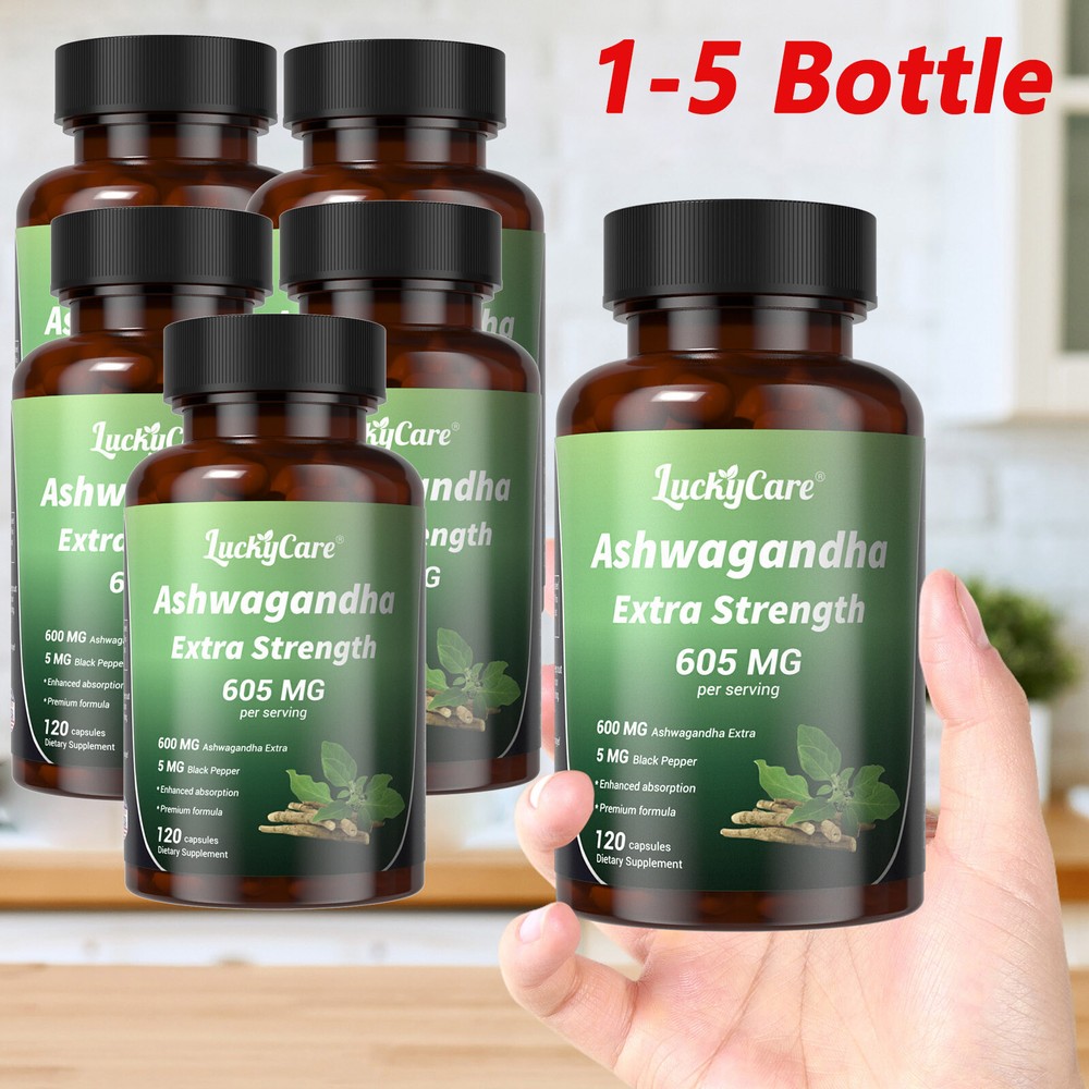 1-5 Bottles Ashwagandha Extra Organic Capsules Supplement Pepper Root Powder