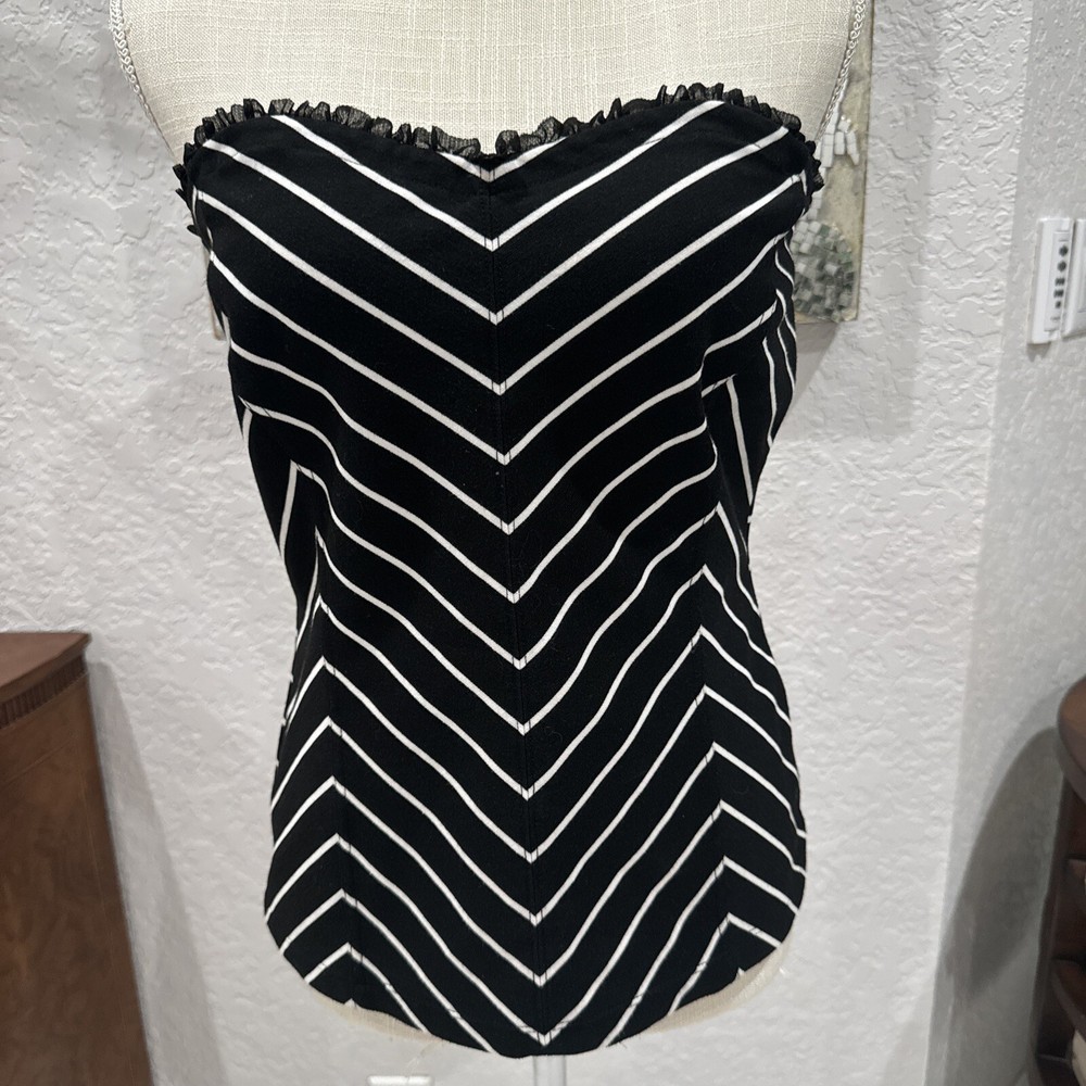 White House Black Market Black With Herringbone White Stripes Strapless M