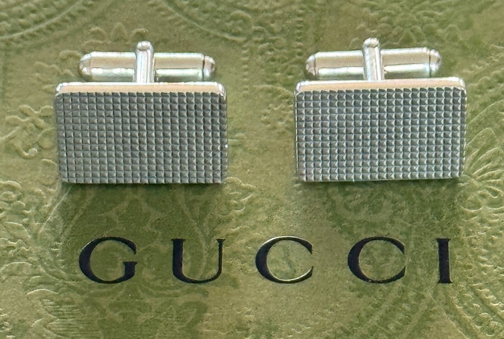 Gucci Sterling Silver 925 Textured Rectangular Cufflinks Made in Italy